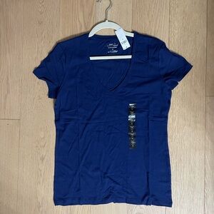 Banana Republic Navy Blue V-Neck Women's Basic Top